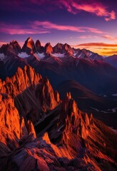 majestic mountains captured under beautiful sunset hues vibrant colors reflecting rocky peaks, sky, horizon, landscape, view, clouds, beauty, outdoor