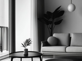 Contemporary Living Room Interior with Abstract Overlay