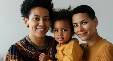 Diverse family portrait celebrating unity with two women and child for personal or commercial use