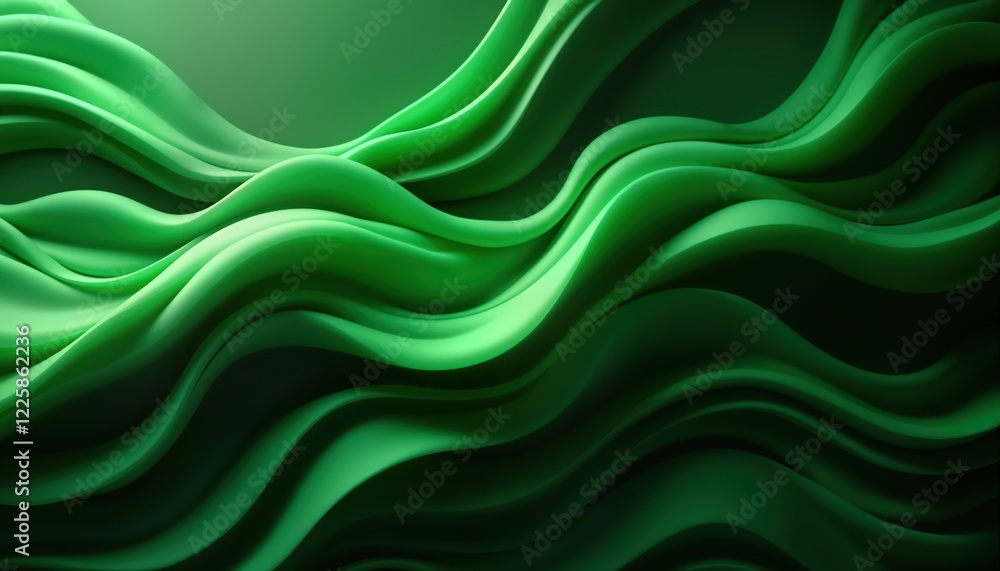Poster smooth flowing curves form dynamic green abstract background. design elements suggest decorative sur
