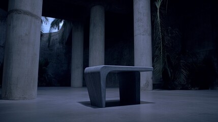 Modern concrete side table in minimalist interior.