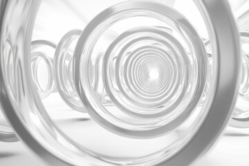Shiny, silver, circular shapes receding into bright white.