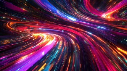 Digital Data Flow Vector Background. Big Data Technology Lines. 5G Wireless Data Transmission. High Speed Light Trails. Information Flow in Virtual Reality Cyberspace. Vector Illustration.