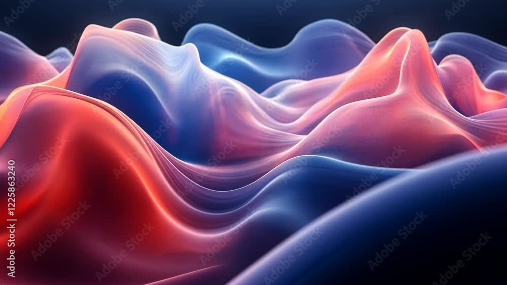 Poster colorful abstract waves creating an illusion of movement and depth in a digital landscape