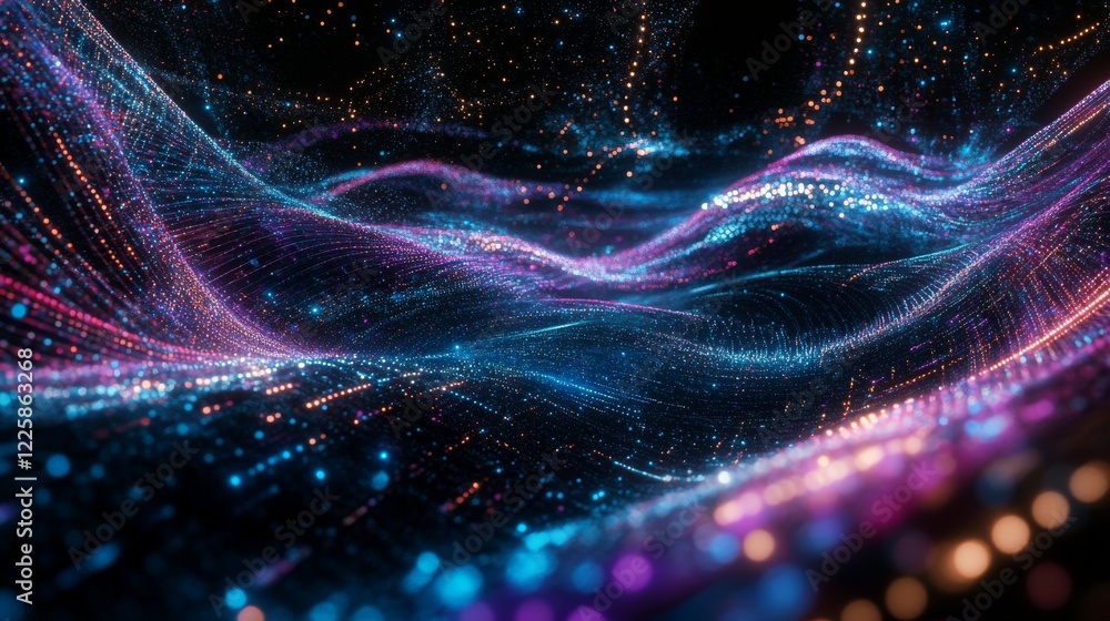 Poster digital data flow vector background. big data technology lines. 5g wireless data transmission. high 