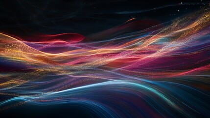 Digital Data Flow Vector Background. Big Data Technology Lines. 5G Wireless Data Transmission. High Speed Light Trails. Information Flow in Virtual Reality Cyberspace. Vector Illustration.