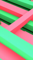 Abstract geometric pattern of pink and green intersecting lines.