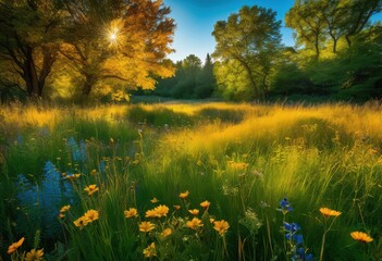 Fototapeta premium vivid transformation nature through seasonal changes showcasing colorful lush dynamic elements natural setting, autumn, fall, landscape, leaf, blossom