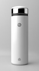 Sleek white thermos bottle with metallic cap.