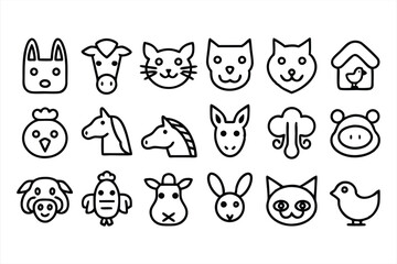 set of  outline icons related to domesticated an 