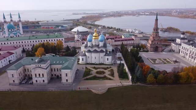 Drone side flight along the Kazan Kremlin, Kazan, Russia
