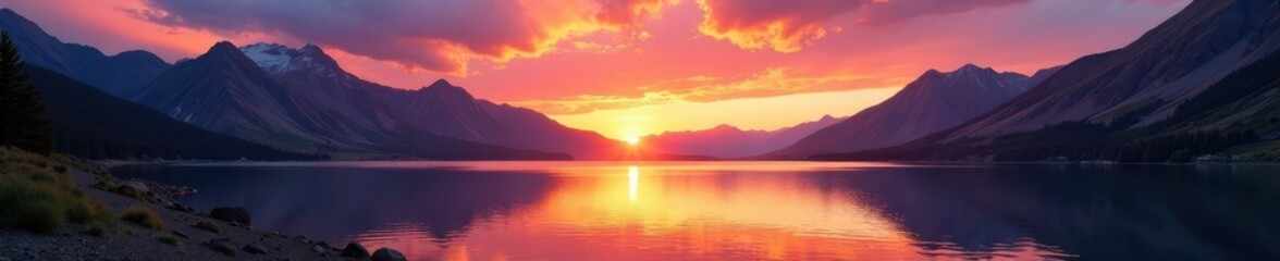 Obraz premium Sunrise over Maroon Lake and its surrounding peaks , Aspen, panorama