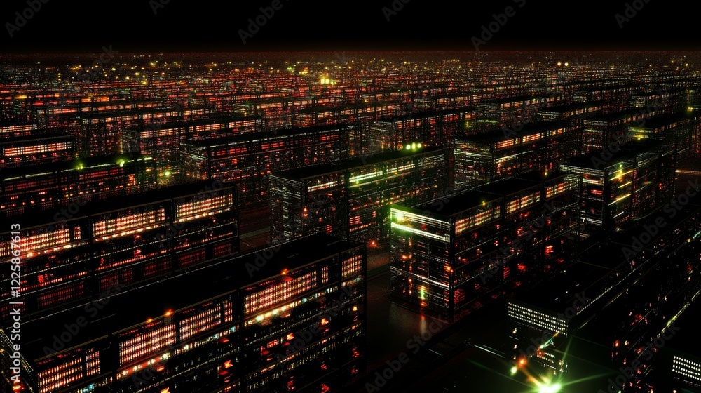 Poster data center. abstract digital warehouse. server room of clouds computing technology. server farm com