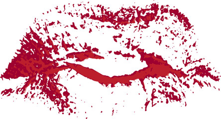 Fototapeta premium Set imprint kiss lip on white background. Realistic print in red color. Human lips. Vector illustration.