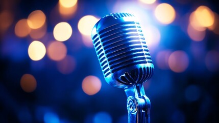 Podcast concept. Microphone with voice recording wave. Future technology