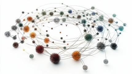 Linked spheres of colors on a white background.