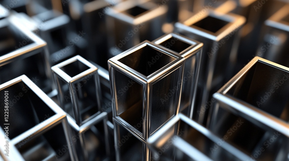 Poster Abstract background forming by rising chrome cubes