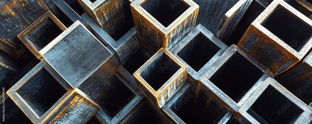 Aufkleber stack of square metal tubes forming abstract industrial background