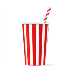 Striped soda cup straw white background, food menu design