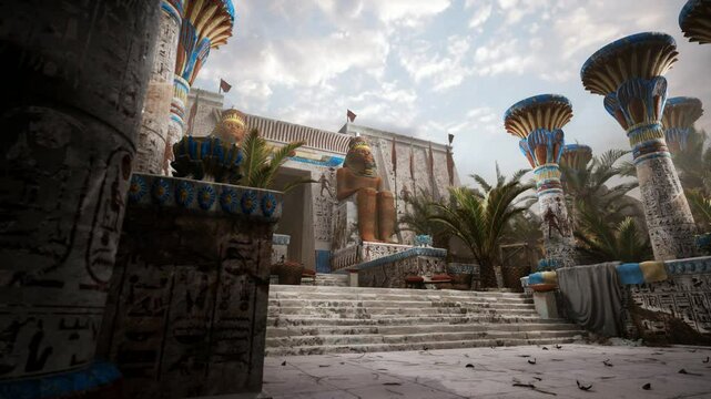 Ancient egyptian temple with pharaoh statues