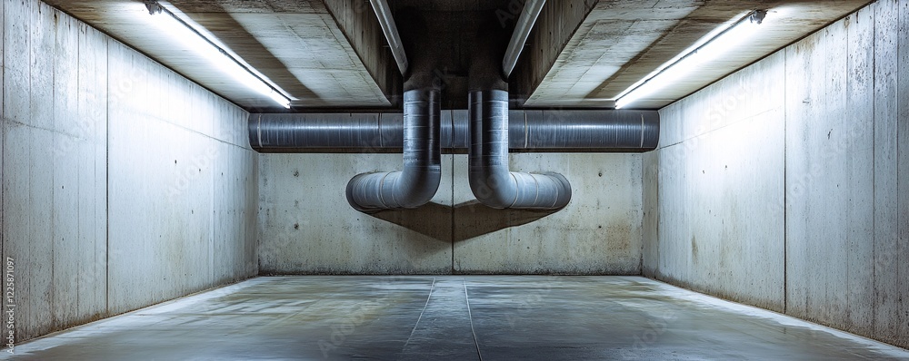 Aufkleber Ventilation system creating shadows in empty concrete room