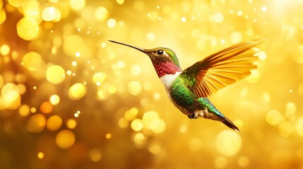 Naklejka premium A Rainbow Hummingbird Soaring Through Golden Light