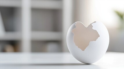 Eggshell with heart-shaped crack on surface symbolizes love and new beginnings