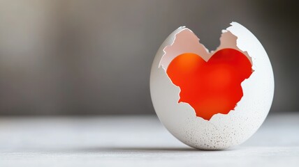 Broken eggshell with heart shape, warm background