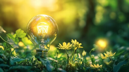 Eco LED light bulb with solar energy panels isolated on white background. Concept of green energy.	
