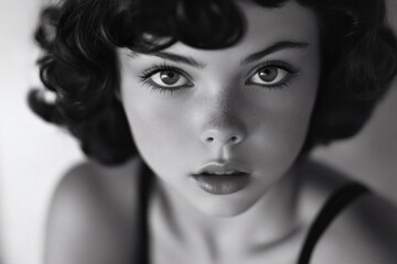 Fototapeta premium Vintage 1950s-style monochrome portrait photo of a pretty young woman