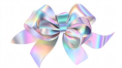 Exquisite Shiny Iridescent Decorative Gift Bow in Wide-Angle Center View for Present Wrapping Designs