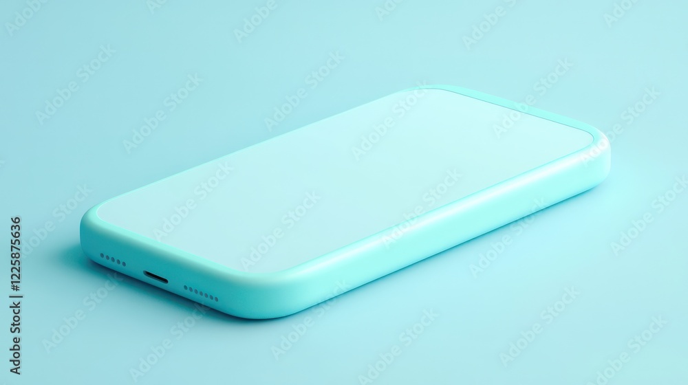 Poster 3d minimal blue mobile phone or smart phone with empty screen icon. 3d render