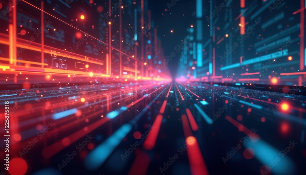 Poster abstract digital data flow. dynamic tech info stream. futuristic tech visualization. data analysis c