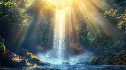 Celestial waterfall of light. Heavenly Falls. Illustration