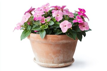 Fototapeta premium Stunning terracotta pot with impatiens isolated