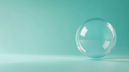 Capturing a fisheye angle, this minimalist photo features a floating translucent sphere softly glowing in the air, surrounded by ample copyspace in a high key, modern style