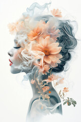 Fototapeta premium Elegant Female Profile Amidst Whimsical Florals and Ethereal Smoke