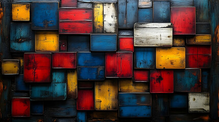 Colorful reclaimed wood wall art;  geometric pattern background for design