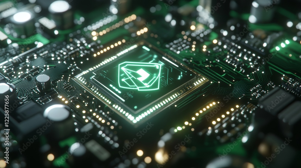 Poster abstract technology circuit board background with shield symbols concept of data protection and cybe