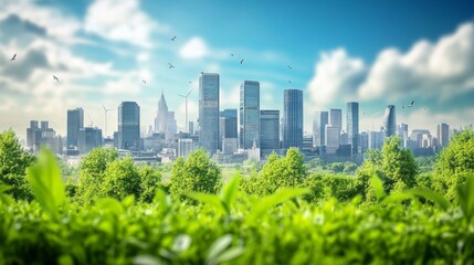 Eco concept. City of future. Solar energy town, wind energy. Save the planet concept. Earth Day.