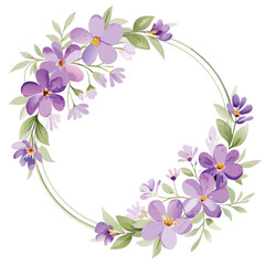 Classic circle watercolor purple flower wreath frame invitation card