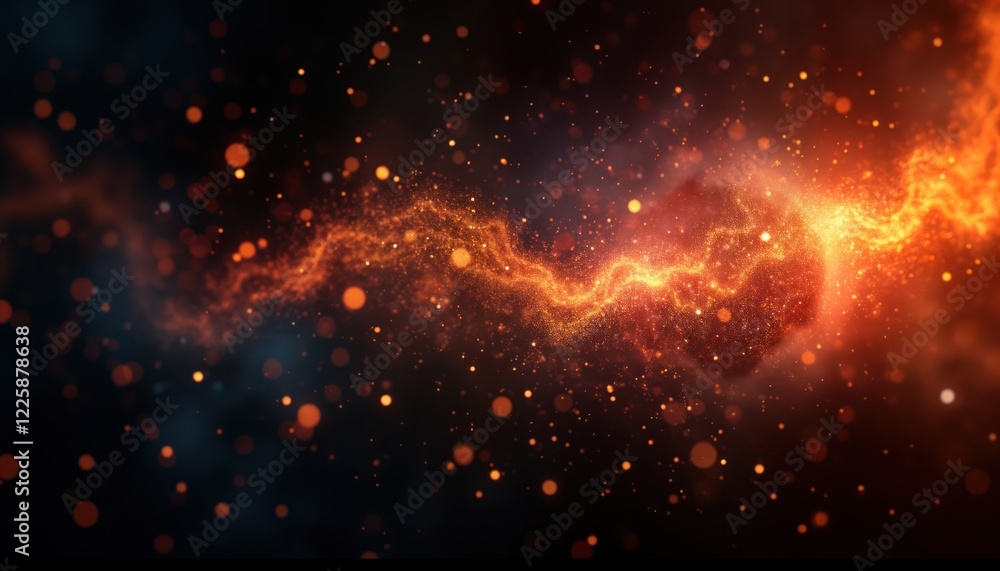 Poster abstract space background shows glowing nebulae, stars. dynamic cosmic energy streams across dark sp