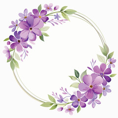 Classic circle watercolor purple flower wreath frame invitation card