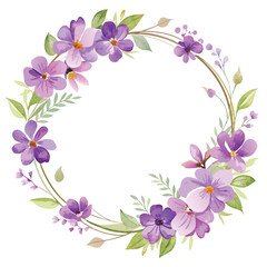 Classic circle watercolor purple flower wreath frame invitation card