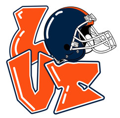 love - orange and navy blue football player helmet, sport vector graphics, hockey, for street art - graffiti lettering typography - art illustration - multicolor - writen	



