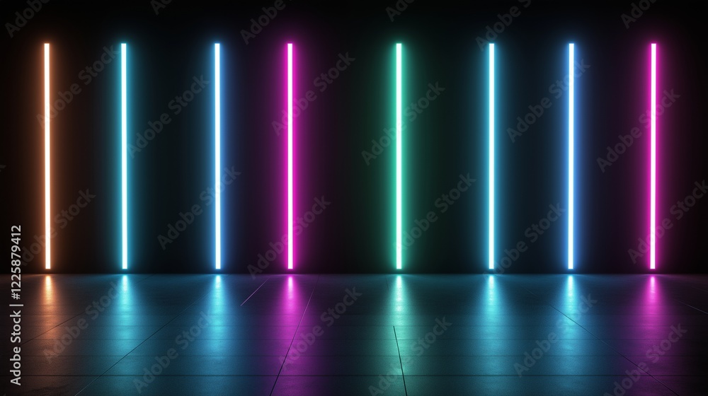 Poster a minimalistic led stripe design with radiating beams.