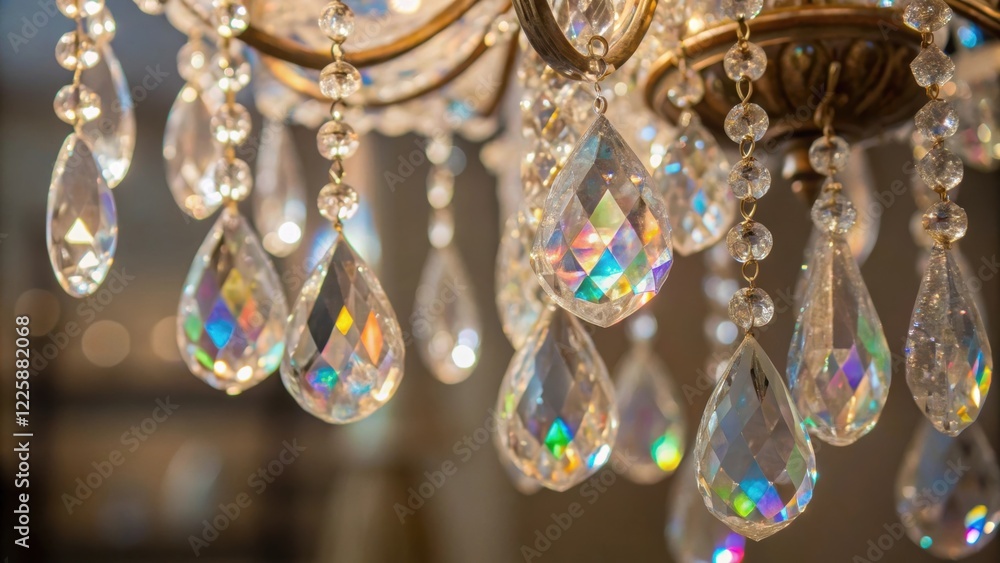 Poster a closeup of a chandelier being restored with a focus on delicate crystal pieces catching the light 