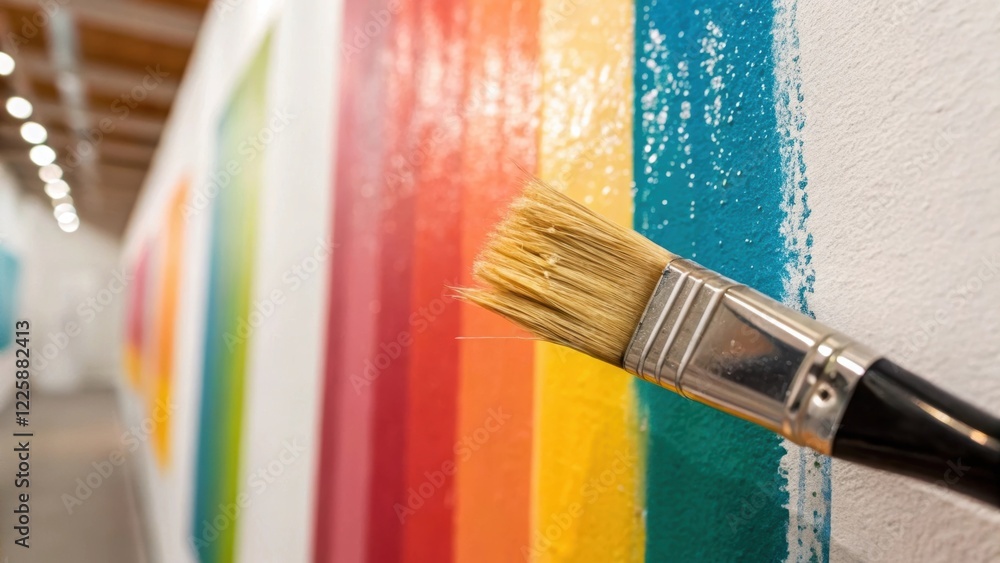 Aufkleber a closeup of a gallery wall being freshly painted showing a brushstroke in progress against a vibran