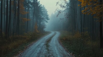 Obraz premium Mysterious Forest Path in Fog