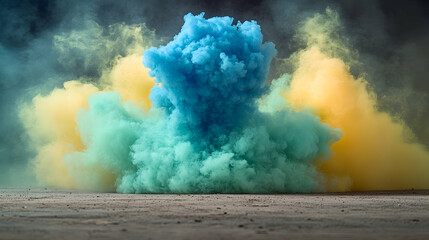Colorful smoke explosion on ground, studio shot, abstract background, design element